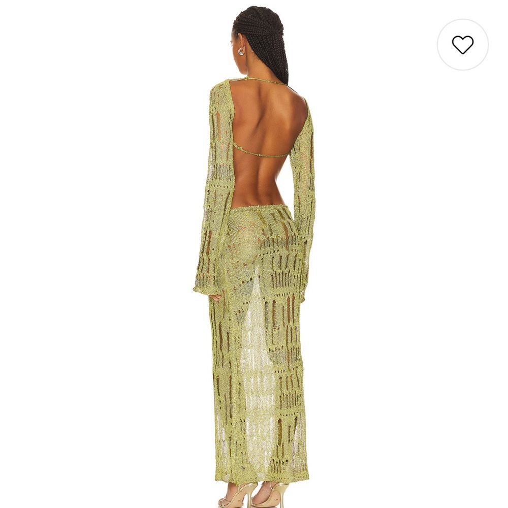 Jaded London Moss Metallic Umbra Maxi Dress in Moss Green Open Back Knit Dress - Picture 4 of 4